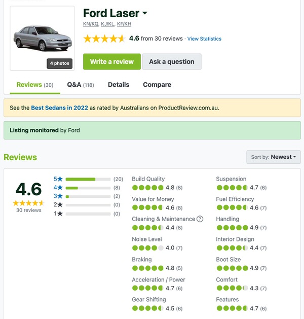 Used Ford Laser for sale - customer reviews in Australia from Sydneycars