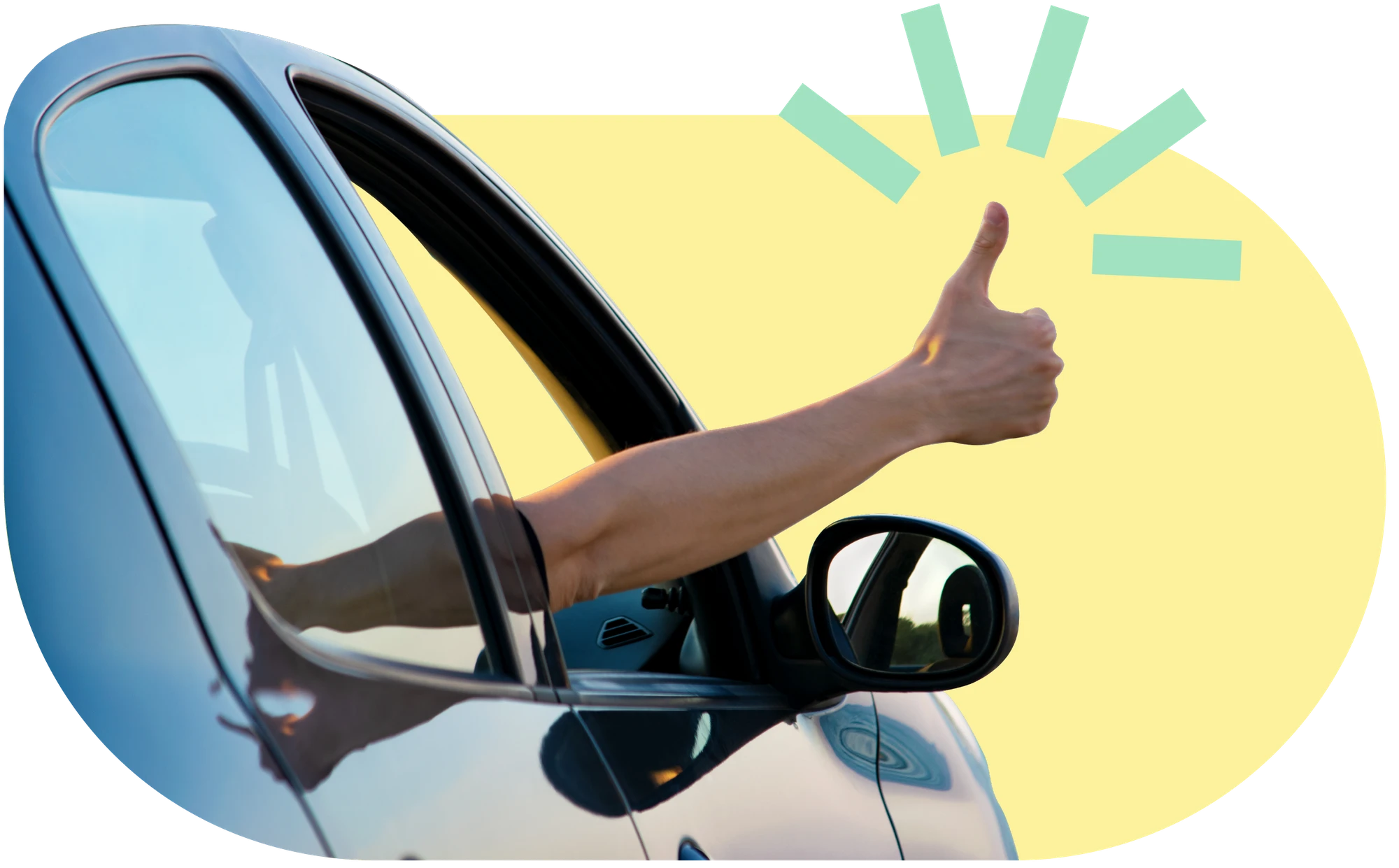 Used Car Load Finance - image of man with thumb out of the window with car finance deal in place
