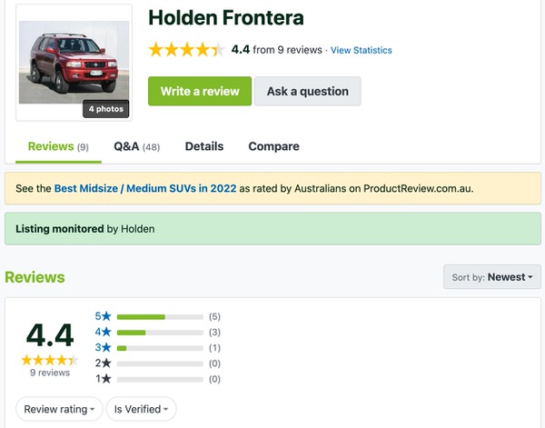 Used Holden 4x4 for sale - customer reviews and comments for Holden Frontera in Australia - sydneycars