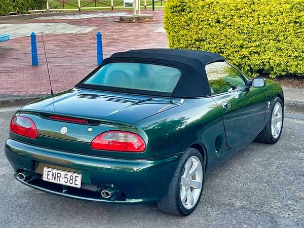 MG convertible for sale - photo showing the rear drivers side angle view and removable roof
