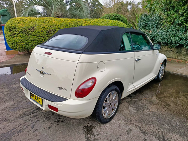 Used Convertible for Sale - Photo showing the rear drivers side angle view of the Automatic Chrysler PT Cruiser with roof down
