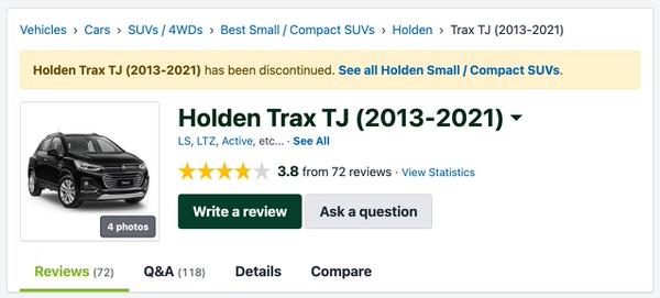 Customer Reviews in Australia for used Holden Trax SUV - Sydneycars