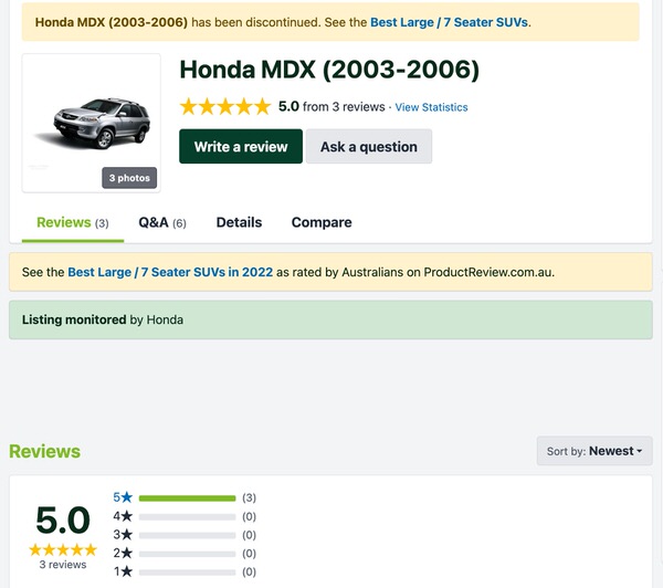 Customer reviews online in Australia for Honda MDX SUV - read our customer reviews and comments - Sydneycars