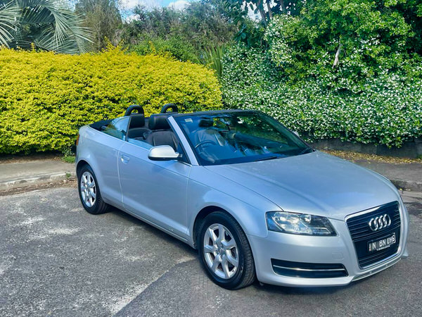 Used Audi A3 for sale - Automatic Convertible Model - picture showing the view from front drivers side low angle with the soft roof down