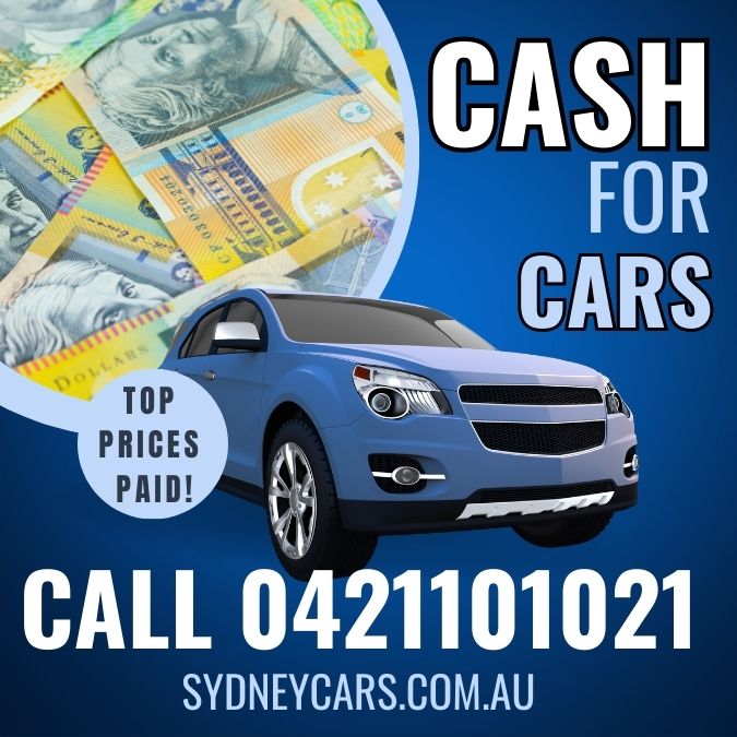 Cash for cars advert showing a picture of a 4x4 with australian dollars and call 0421101021 to get a free valuation