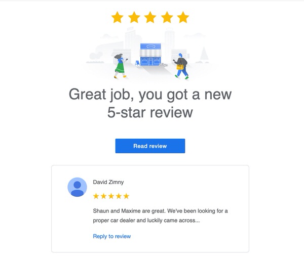 Sydneycars 5 star google review from David - fantastic service