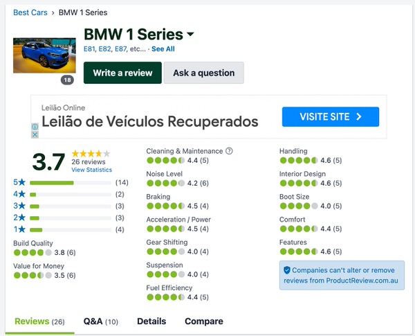 Customer Reviews and Comments in Australia for BMW 1 Series cars - Sydneycars