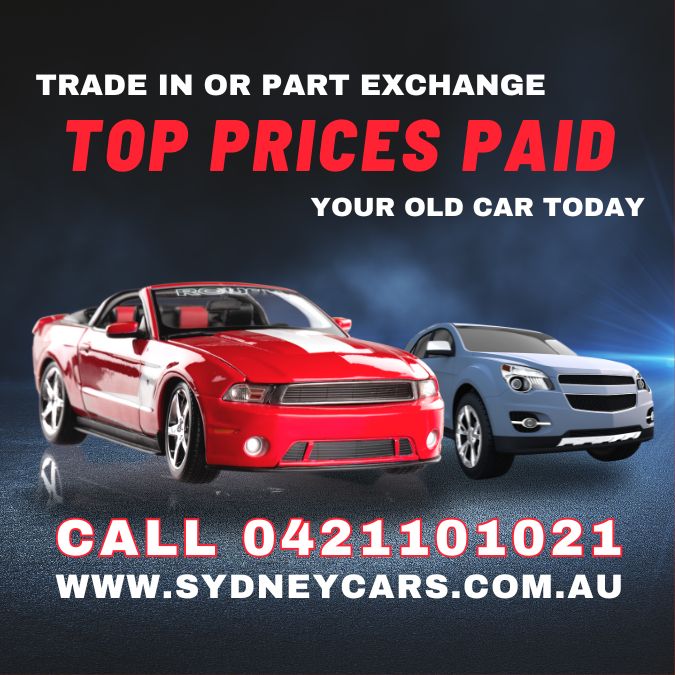 top prices paid for your trade in car - Sydneycars - Photo showing two cars recently traded in at Sydneycars and the phone number to contact Sydneycars on 0421101021 in Sydney
