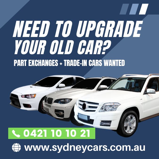Image of three cars asking the question do you need to upgrade your old car? Call Sydneycarsat 0421101021 for part exchanges and trade in deals on your older car