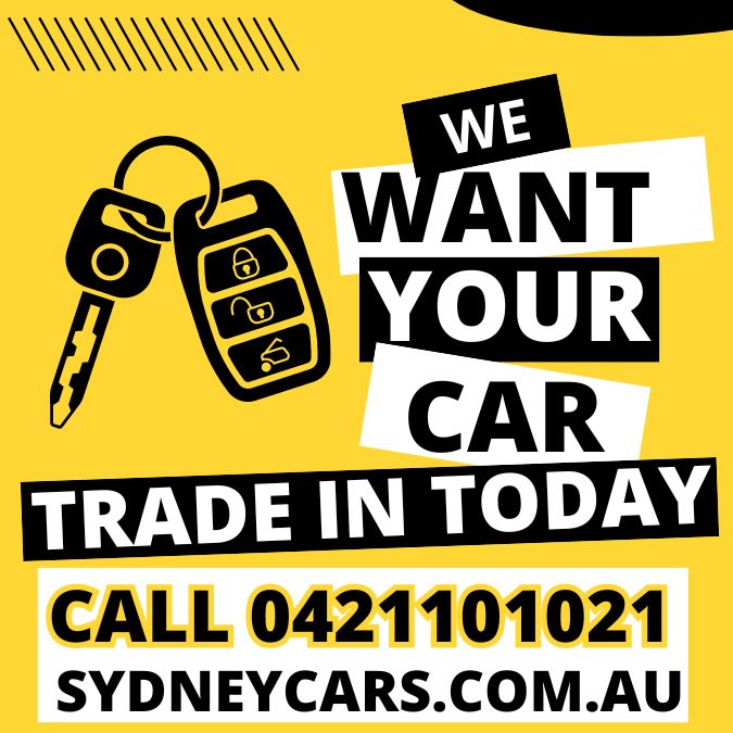 Trade in your old car today - block letters and car keys image mustard