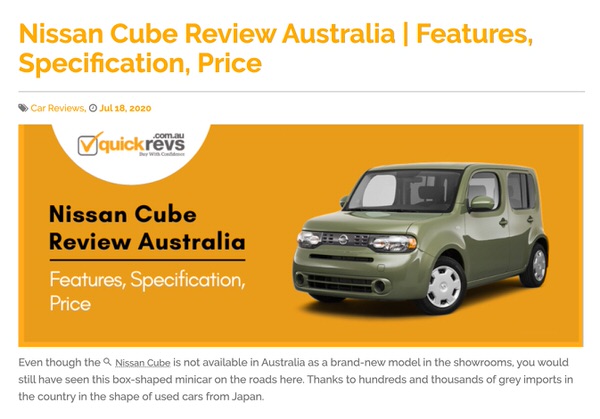 Nissan Cube Customer Reviews in Australia with Features and specification - source image - quickrevs website