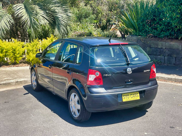 Used Polo for sale in Sydney - 2004 Automatic model in black - photo showing the view of the rear passengers side angle view