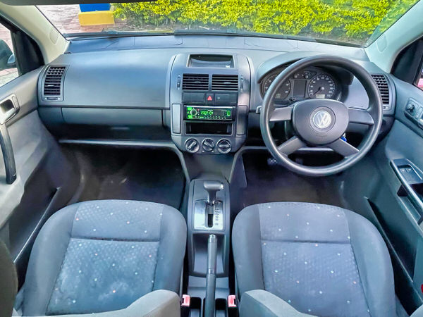 Used Polo for sale in Sydney - 2004 Automatic model in black with Rego - photo showing the view sitting in the driver seat looking out of the windscreen