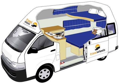 Toyota Hiace Campervan for Sale - Ready to travel around Australia - drawing or illustration showing the two beds inside this campervan 