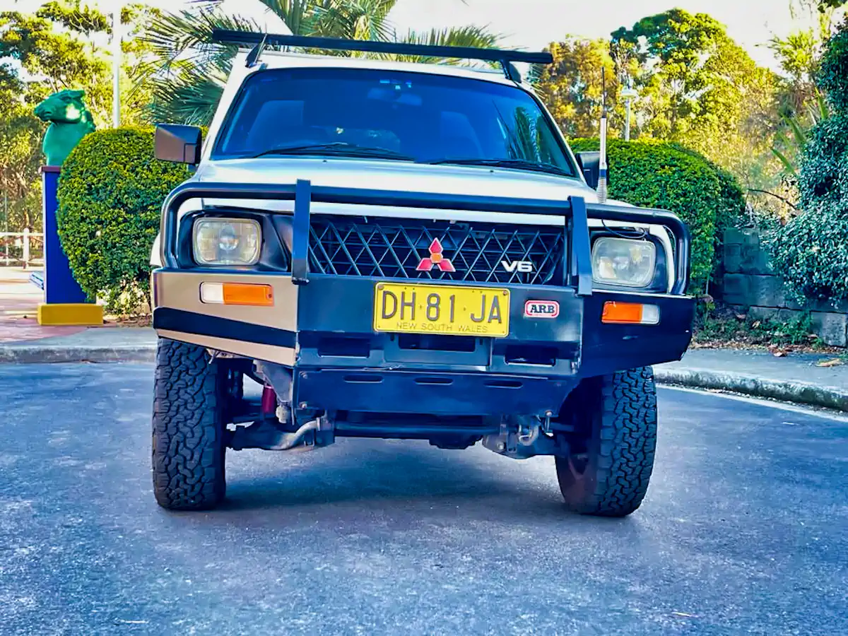front straight on view of v6 with bull bars on this tradie 4x4