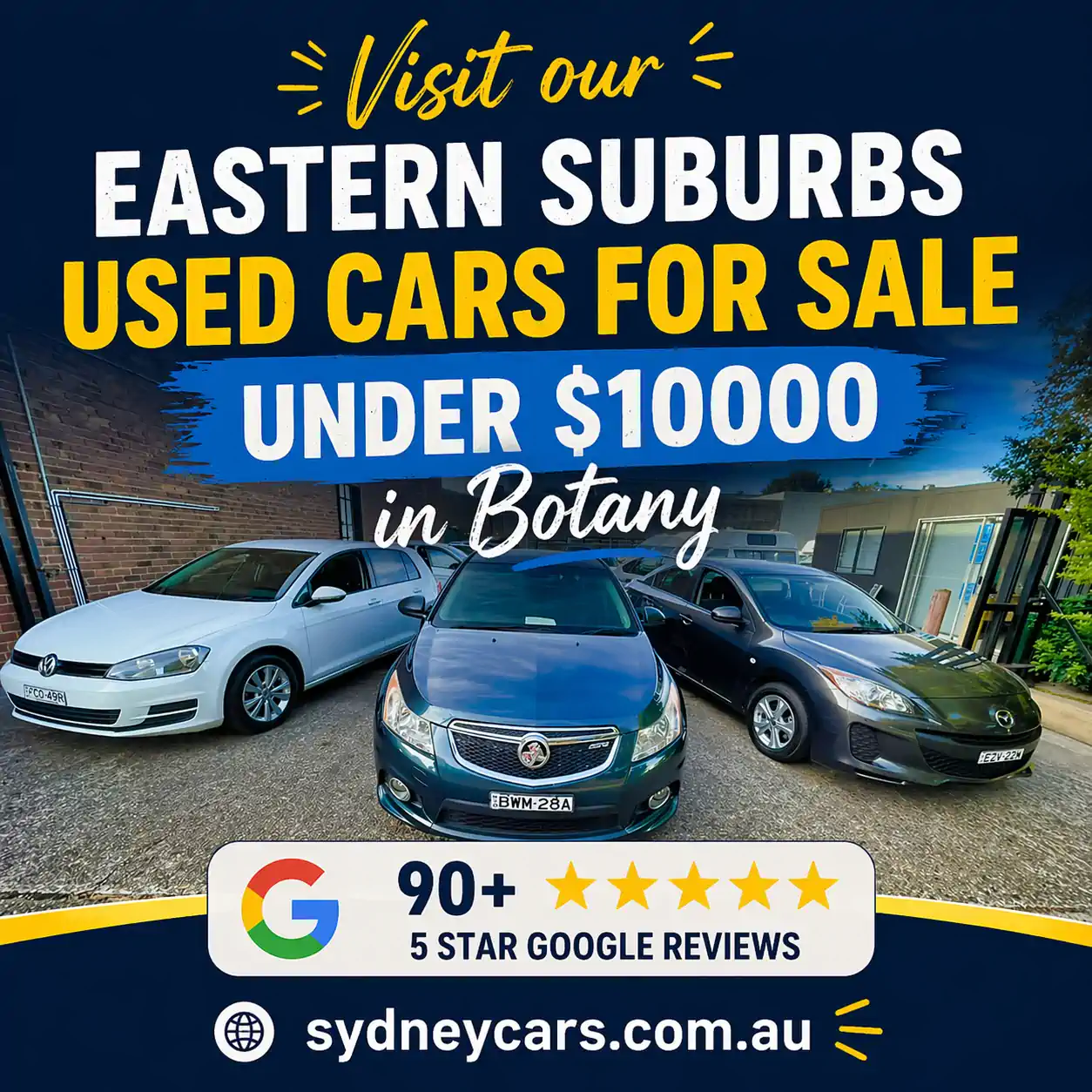 Used cars Eastern Suburbs under 10000 at Sydneycars Botany. Trusted local dealer with 90+ five-star Google reviews.