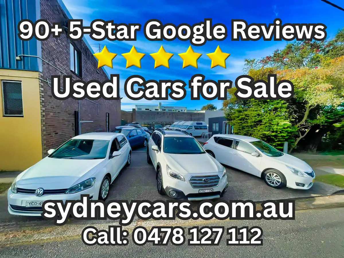 Sydneycars Botany yard with over 90 5-star Google reviews and a wide range of used cars for sale.