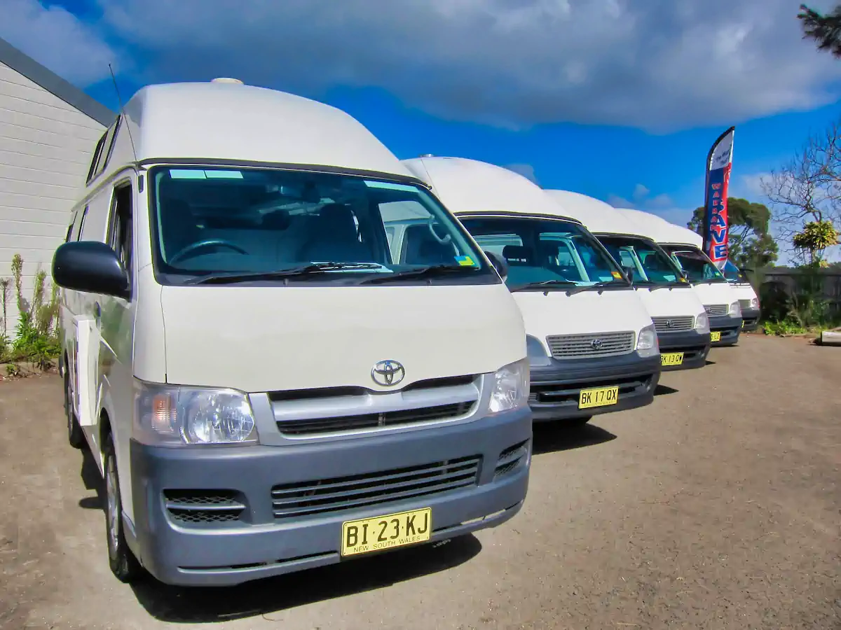 Photo of row of used campervans for sale at our depot in Botany Eastern Suburbs