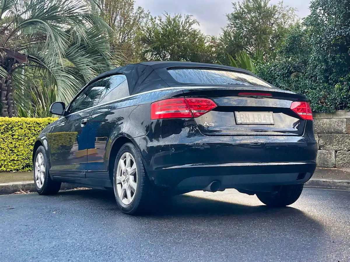 Audi A3 used convertible - rear passenger side view with roof down