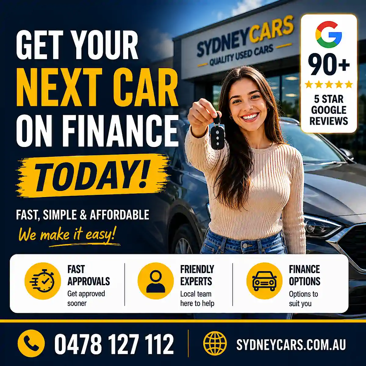 Get your next car on Finance at Sydneycars in Botany Sydney - image shows young woman buying a car on finance