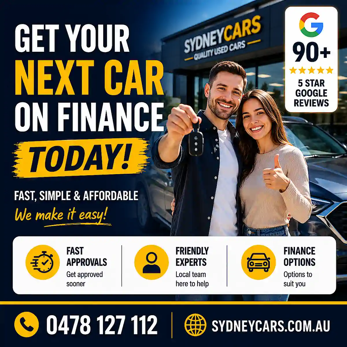 Young couple buying their used car on finance at Sydneycars Botany - Fast approvals call 0478127112
