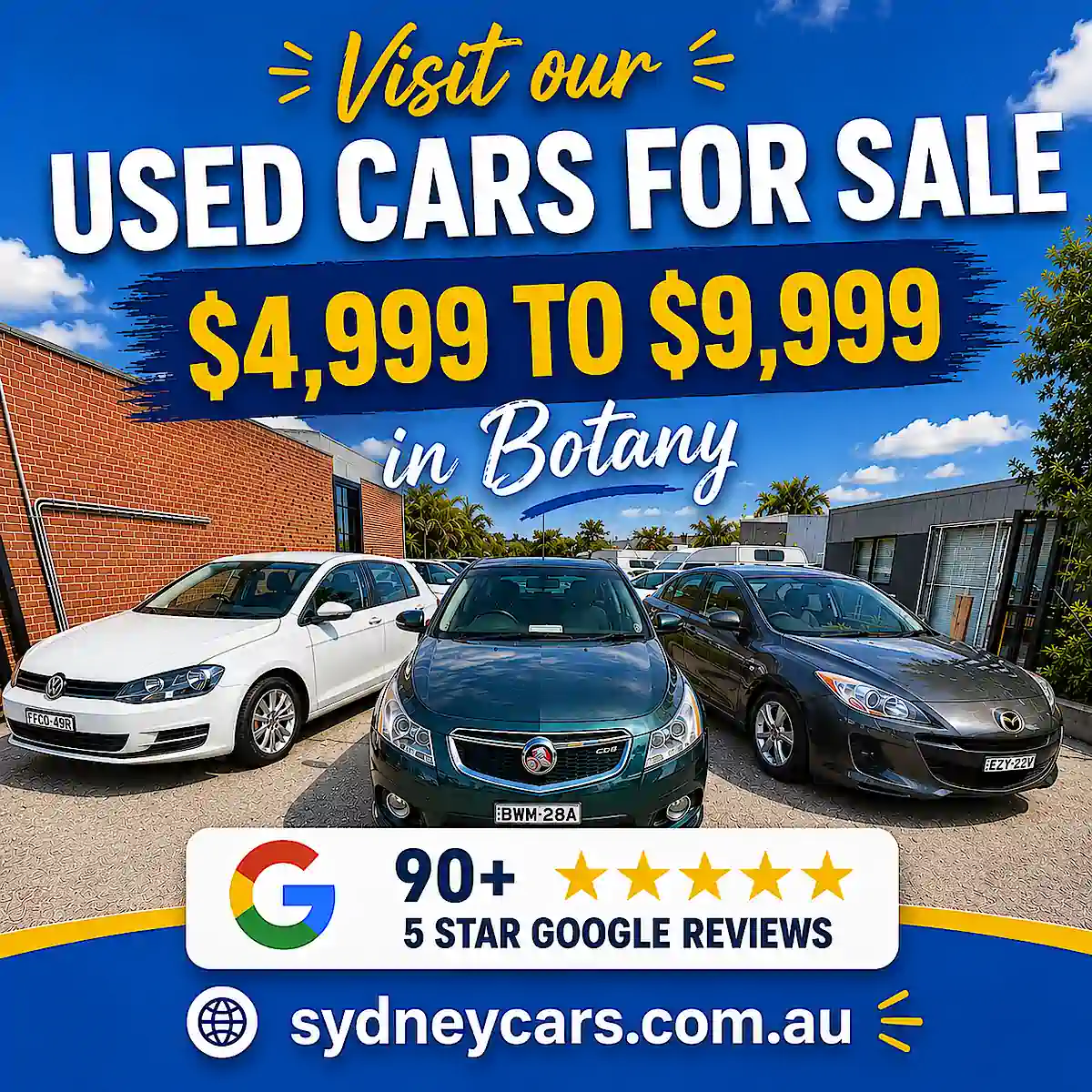 SydneyCars Botany used car dealership featuring quality cars for sale in Sydney under $10,000 with 90+ five-star Google reviews